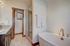 Combined shower/bathtub, hair dryer, towels