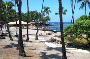 Plage, chaises longues, serviettes de plage