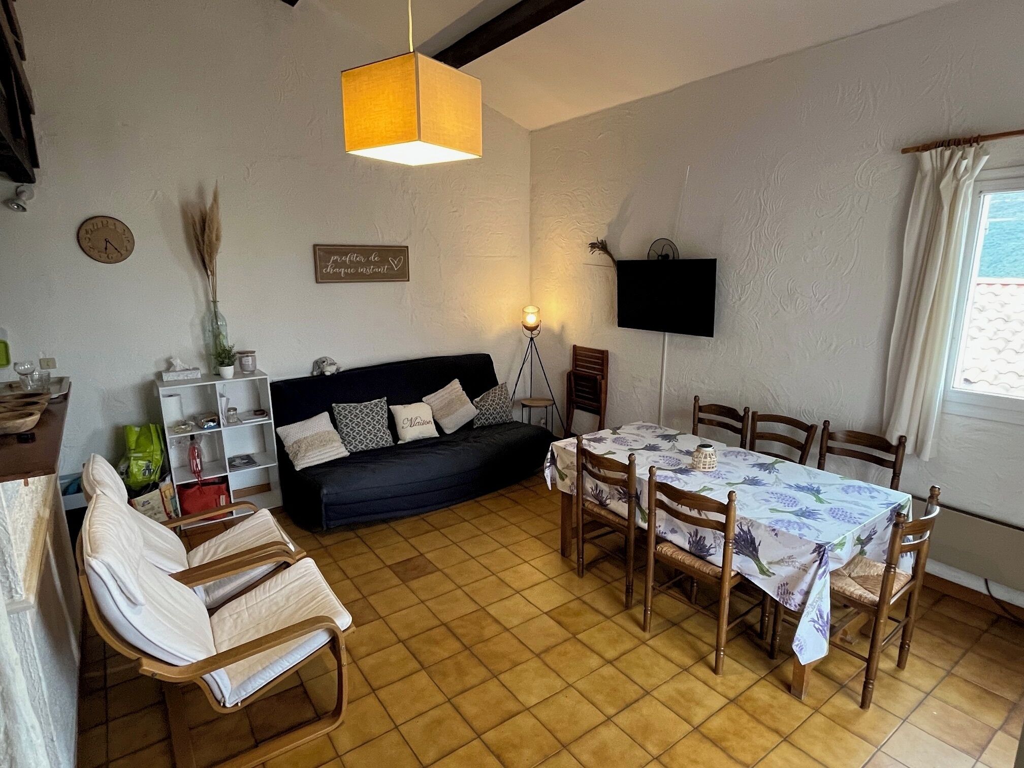 Télévision, baby-foot, table de tennis de table, livres