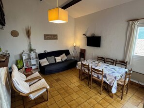 Télévision, baby-foot, table de tennis de table, livres