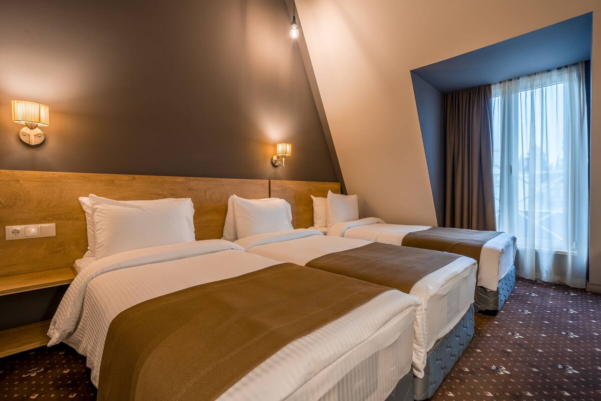 Deluxe Family Room | Minibar, caja de seguridad en la habitación y escritorio