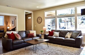 TV, caminetto, libri