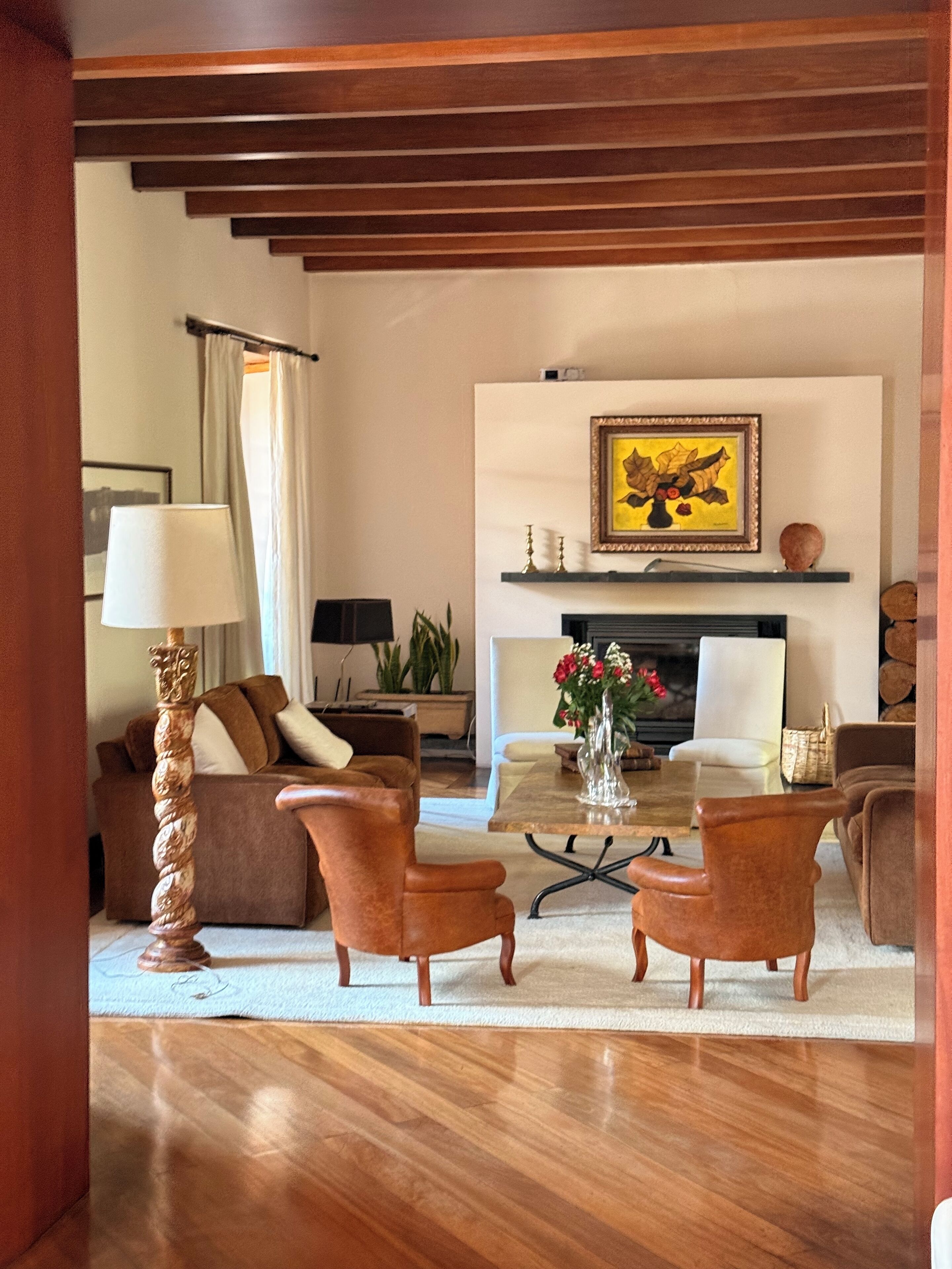 Smart TV, fireplace, DVD player, books