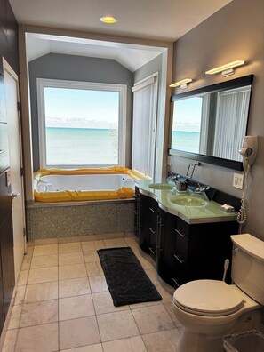 Combined shower/tub, jetted tub, hair dryer, bidet