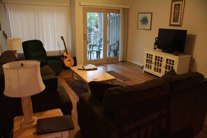 TV, DVD player, books, music library