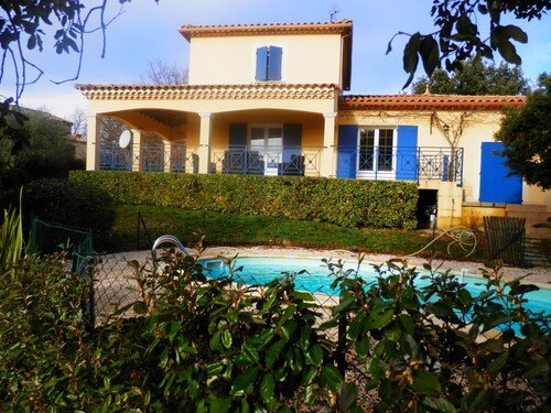 Recently built house in a wooded oaks, with pool.