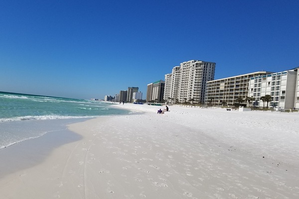 On the beach, sun loungers