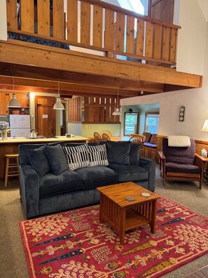 Smart TV, fireplace, DVD player, books