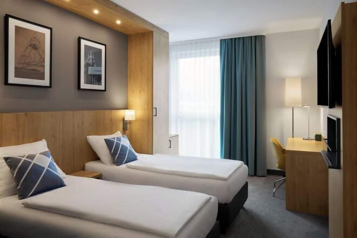 In-room safe, desk, laptop workspace, blackout curtains