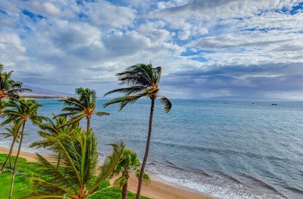 On the beach, sun loungers, beach towels