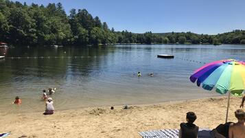 On the beach, sun-loungers, beach towels