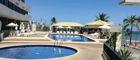 2 outdoor pools, pool umbrellas, sun loungers