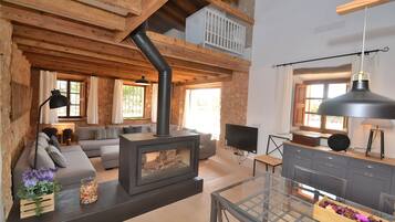 TV, fireplace
