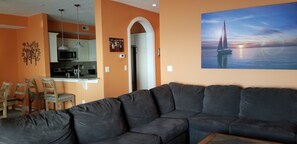 Smart TV, fireplace, DVD player, foosball