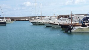 A marina with several boats docked. - Attic with flowers. (Abatemarco)