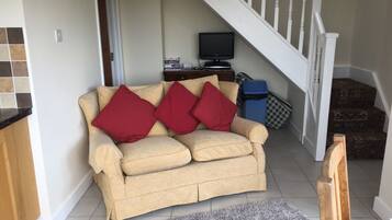 Een televisie, een dvd-speler en boeken