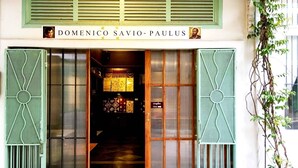 Indgangen til Domenico Saviopaulus med en grøn facade og et skilt, der viser retningen for en rutsjebane.