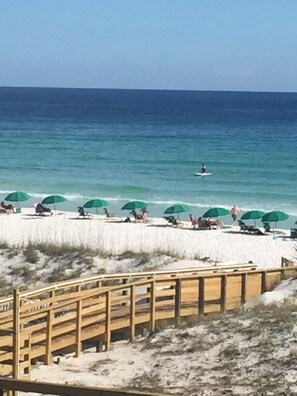 On the beach, sun loungers