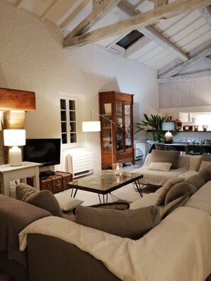 TV, fireplace, DVD player, books - Former sheepfold with swimming pool, among the pines, near the sea. (Aude)