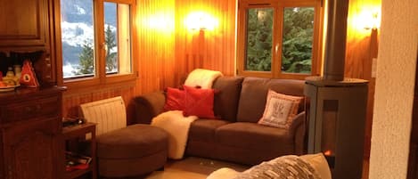 Smart TV, fireplace, video games, DVD player