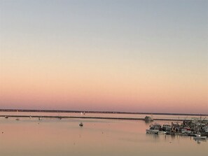 Enjoy serene harbor views from the comfort of your accommodations.