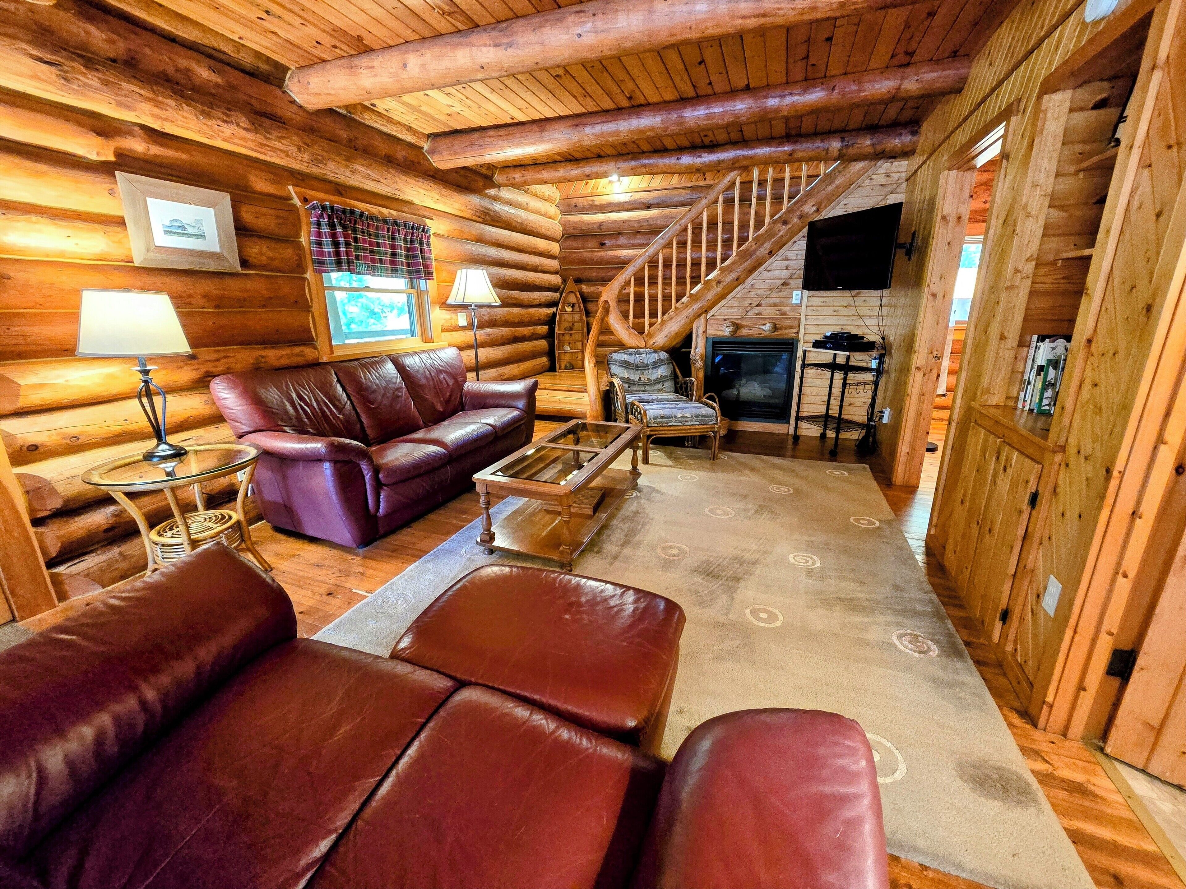 Televisie, een open haard en een dvd-speler