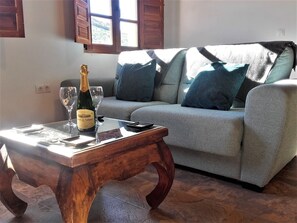 Smart-TV, Kamin, Bücher, Videothek