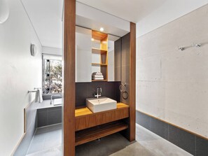 Hair dryer, towels, toilet paper