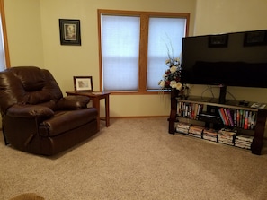 TV, DVD player, video library