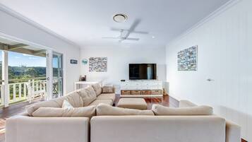 Smart TV, DVD player, books, music library