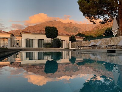 Villa near Calvi, heart of Calenzana air-conditioned garden swimming pool sea mountain