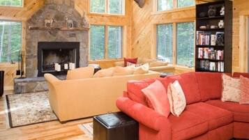 Een televisie, een open haard, videogames en een dvd-speler