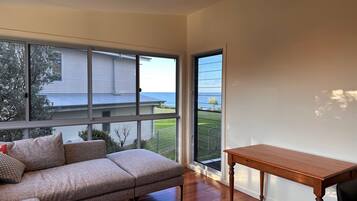 Smart-TV, peis, DVD-spiller og bøker