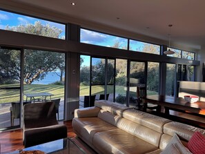 Smart TV, fireplace, DVD player, books