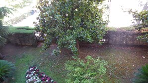A garden with a variety of plants and flowers, a tree, and a stone wall. - "Côté Jardin" .... absolute calm in the center of Cannes ... with garage (Cannes)