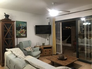 TV connectée, cheminée, livres