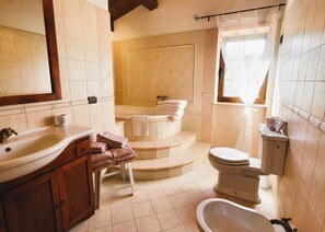 Bathtub, bidet, towels