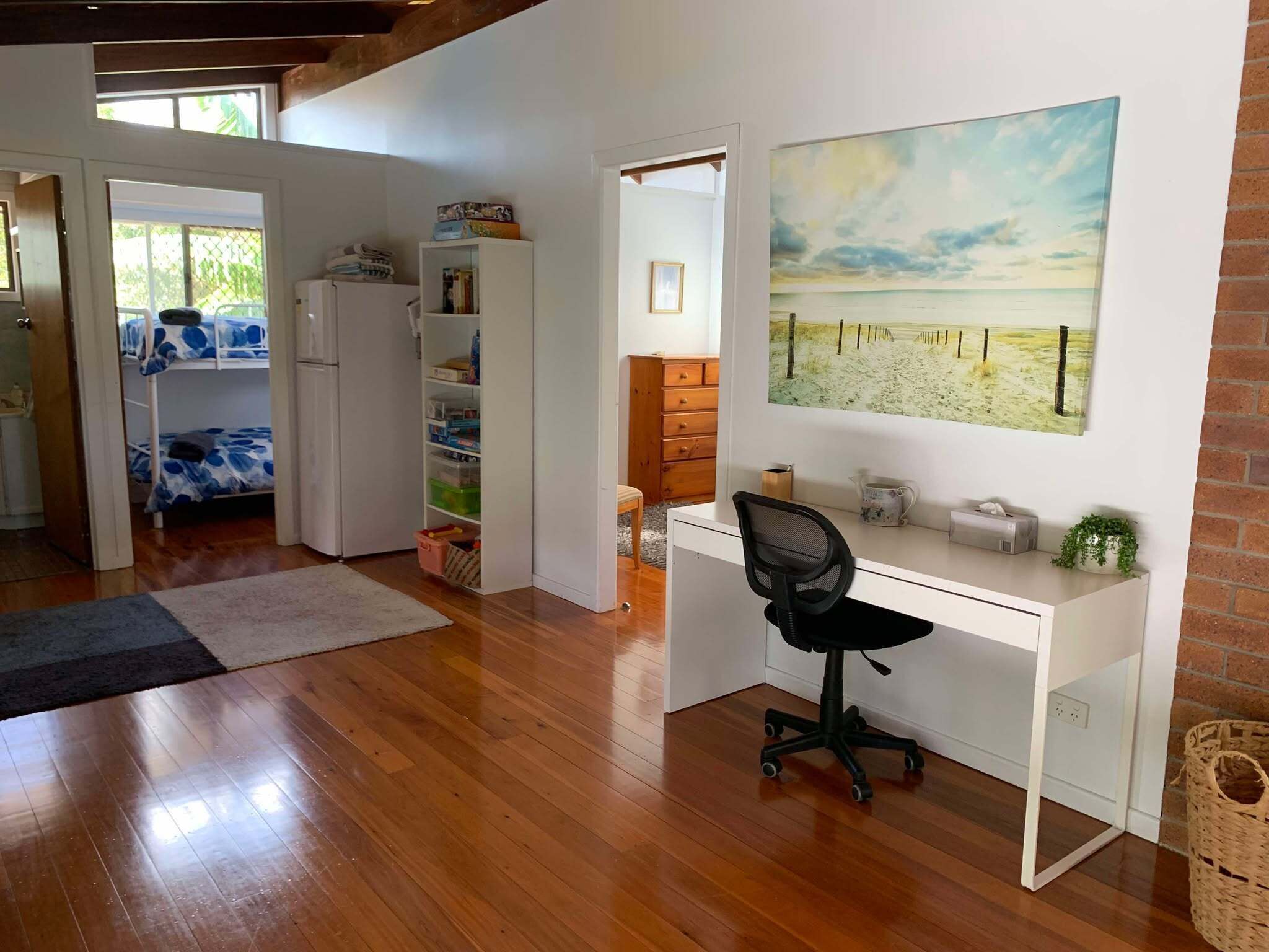 2 bedrooms, desk, iron/ironing board, travel cot