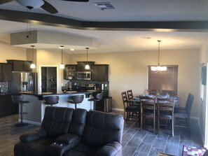 Smart TV, fireplace, video games, DVD player