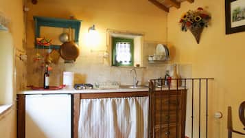 Fridge, oven, stovetop, coffee/tea maker