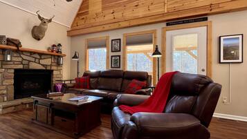Smart TV, fireplace, DVD player, books