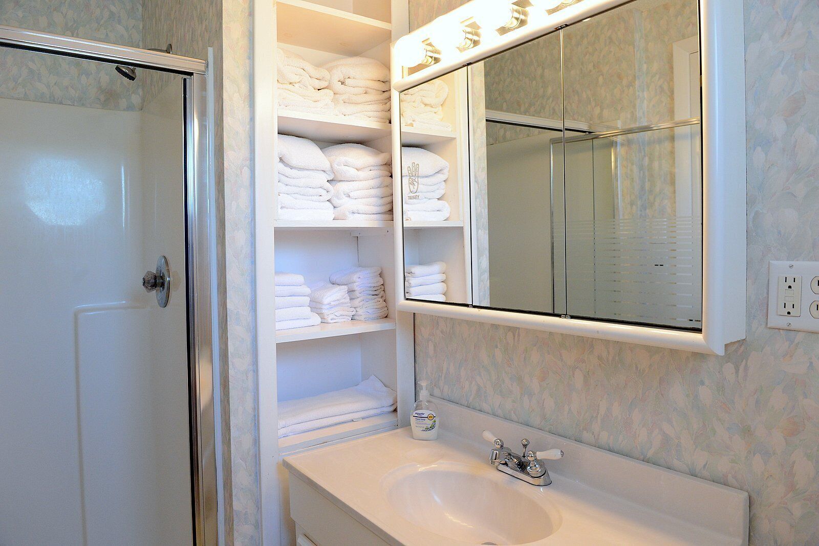 Ensemble douche/baignoire, sèche-cheveux, serviettes fournies, savon