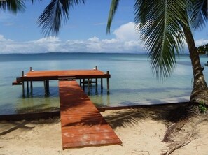 On the beach, sun loungers, beach towels