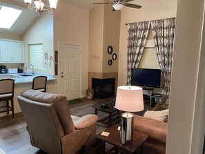 Smart TV, DVD player, books, video library