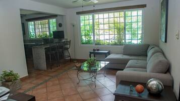 TV, DVD player, books, stereo