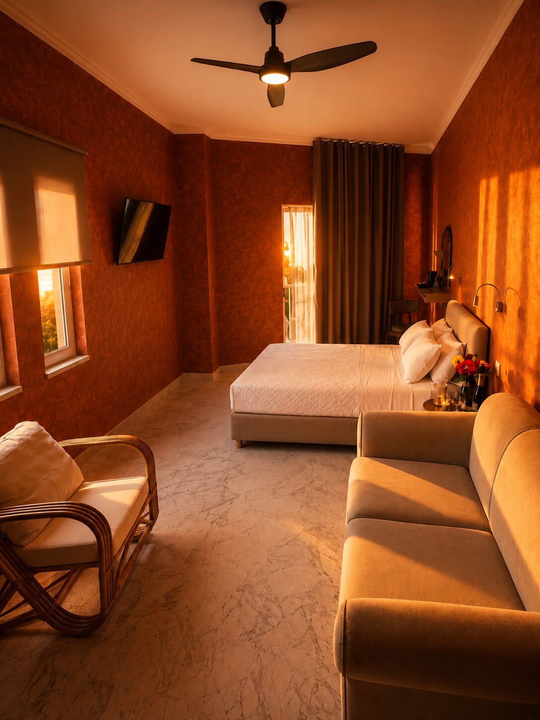 Honeymoon Studio Suite | Minibar, in-room safe, desk, laptop workspace