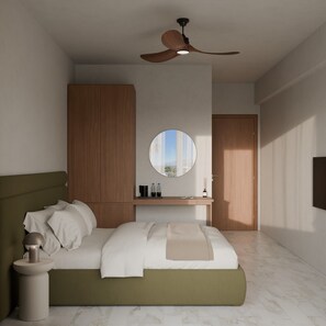 Double Room Sea View | Minibar, una cassaforte in camera, una scrivania, postazione laptop