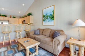 TV, fireplace, DVD player, books