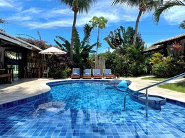 Outdoor pool, open 8:00 AM to 10:00 PM, sun loungers