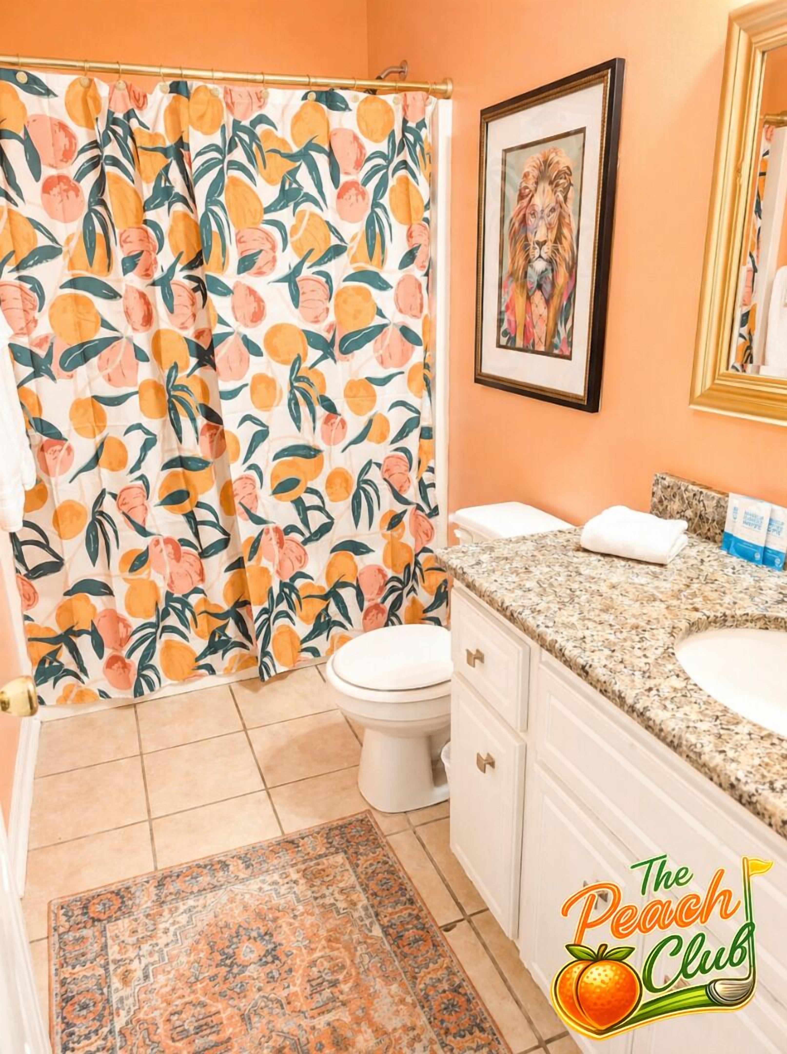 Combined shower/tub, hair dryer, towels, soap